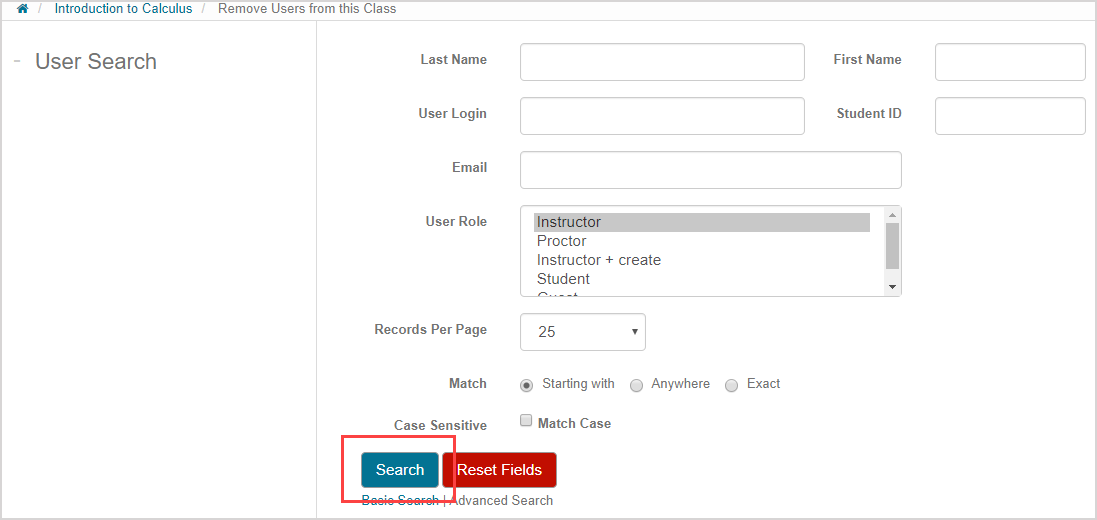 The Search button is after all of the advanced search fields.